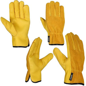 Work Gardening Gloves for Men Women 2 Pairs Leather Gloves Heavy Duty Construction Breathable and Flexible Safety