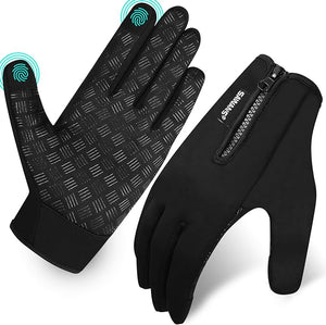 SAWANS Cycling Gloves Bike Thermal Winter Running Gloves for Men Women Non-slip Touch Screen Warm Winter Outdoor Zipper Gloves Adjustable Driving