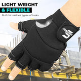 SAWANS Fingerless Working Gloves for Men Performance Heavy Duty Half-Finger Work Gloves Mechanic Anti Slip Safety Gloves for Work Warehouse Training Dexterity Carpenters Rigger Gloves (Black, XL)
