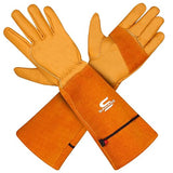 SAWANS Men's Leather Work Gloves Women's Gardening Gloves Sandblaster Cactus Barbed Wire Anti-thorn Garden Rose Gloves Long Forearm Leather (Yellow, XS (Pack of 1))